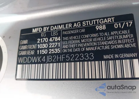 2017 Mercedes-Benz C 300 z USA, uszkodzony, nr VIN WDDWK4JB2HF522333